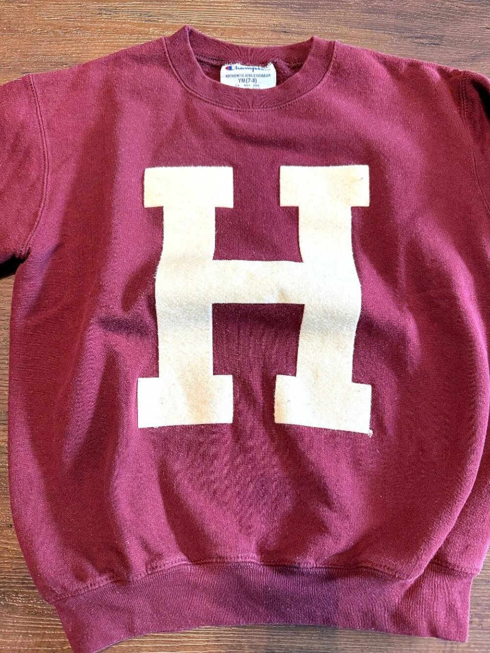Champion Harvard Youth Medium 7-8 Maroon H Block Letter Sweatshirt Crewneck
